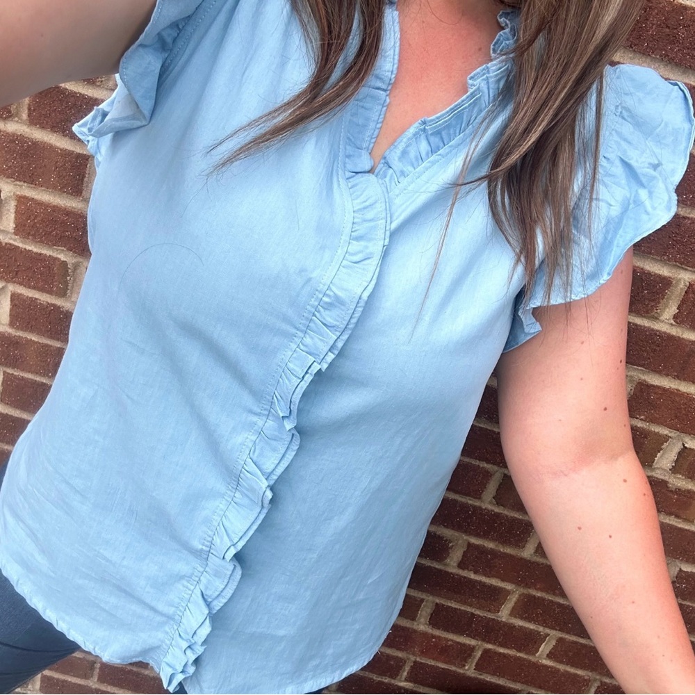 Denim Flutter Sleeve Top